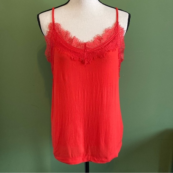 B.Young Tops - Red Lace Trim Cami Top